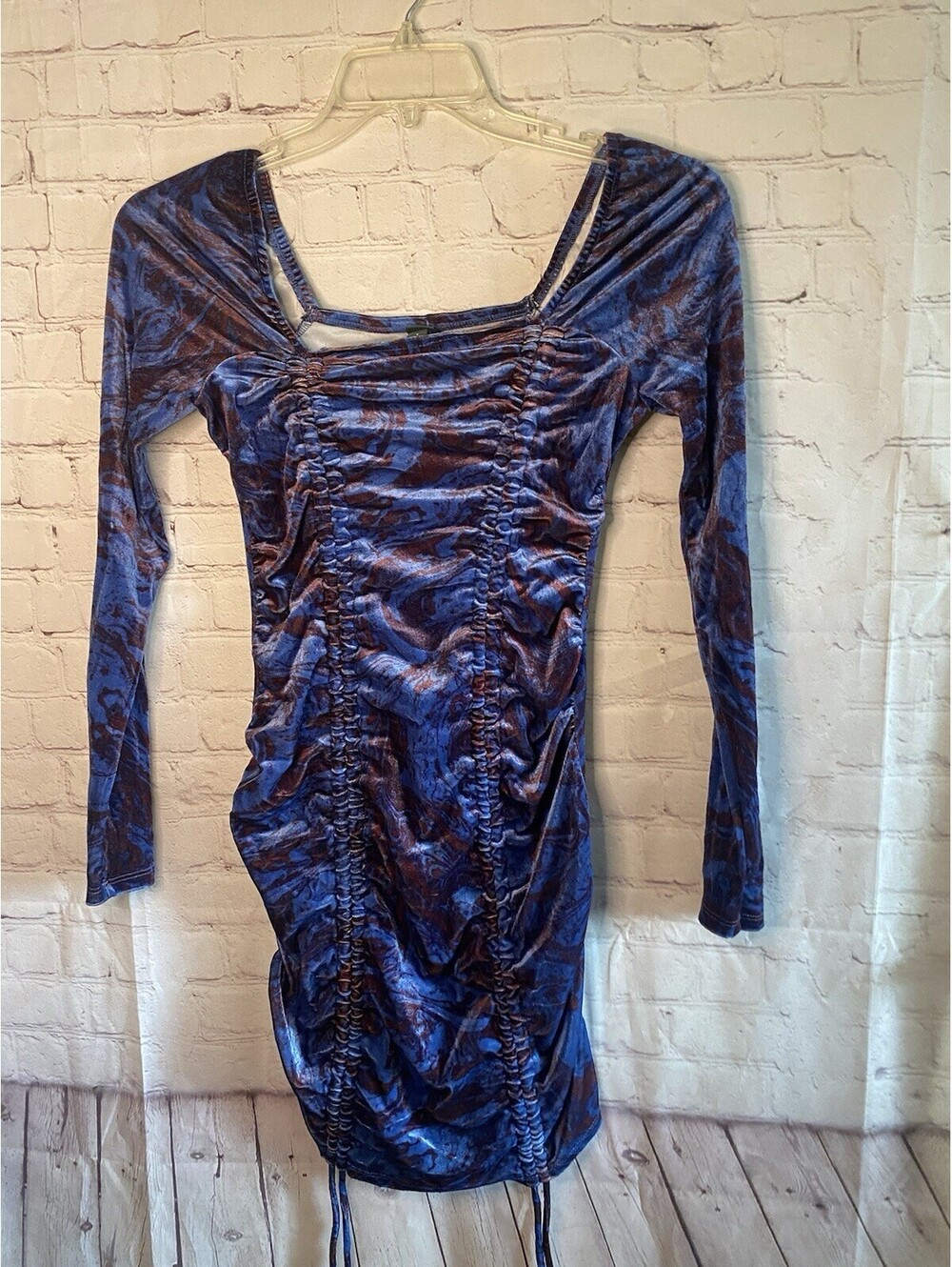 Wild Fable Square Neck Long Sleeve Ruched Multicolor Bodycon Dress Size S
